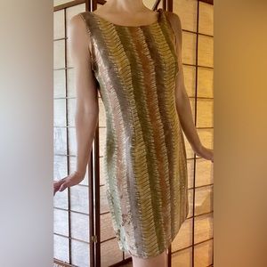 90s Versailles New York figured brocade earth tones sleeveless shift dress